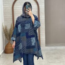 مانتو جلوبسته هنری چهل تیکه سنتی سورمه ای