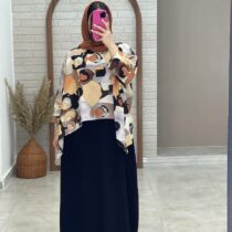ست دو تیکه میم مینیمال دختر با سارافون مشکی