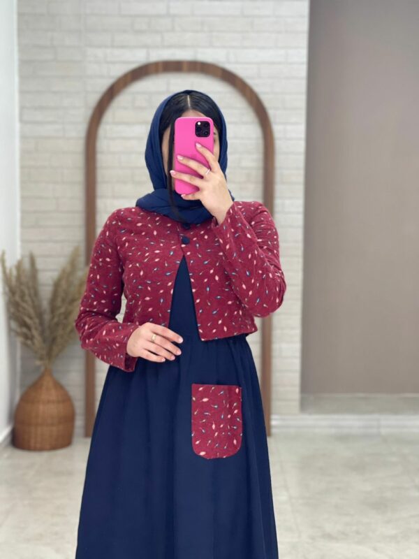 ست پرناز پاییزه گلگلی سورمه ای قرمز
