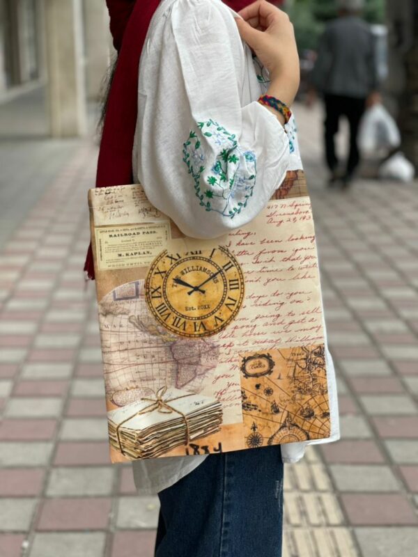 ساک دستی پارچه ای وینتیج کرم