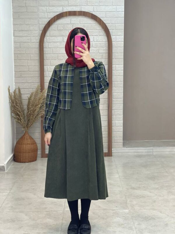 ست دو تیکه دیانا چهارخونه سبز