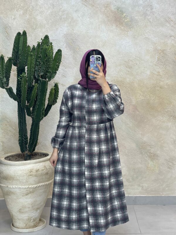 پالتو زمستانی چهارخونه طوسی صورتی سفید
