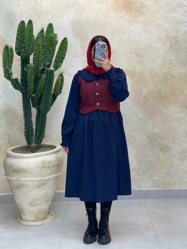 ست دو تیکه ماهنی پاییزه سورمه ای قرمز