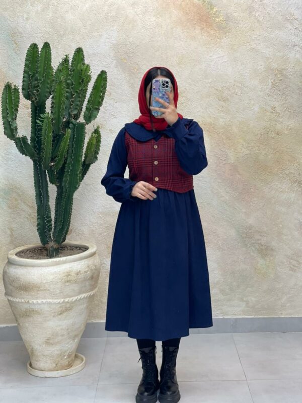 ست دو تیکه ماهنی پاییزه سورمه ای قرمز