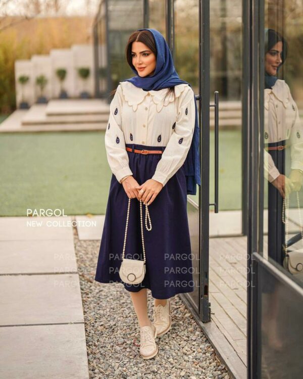 ست شومیز دامن پوپک سورمه ای
