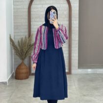 ست دو تیکه دیانا کبریتی سوزندوزی سورمه ای سرخابی