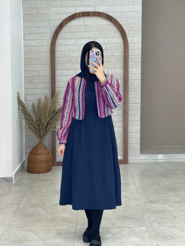 ست دو تیکه دیانا کبریتی سوزندوزی سورمه ای سرخابی