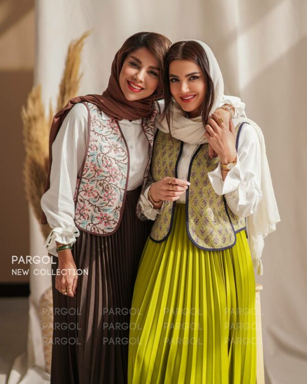 ست سه تیکه ترمه قهوه ای کت کرم