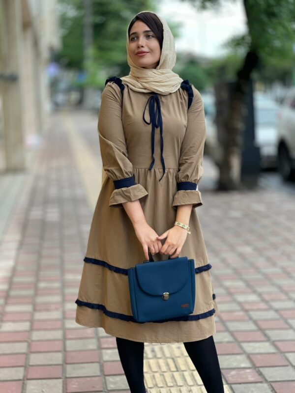 پیراهن چیناز کرم سورمه ای