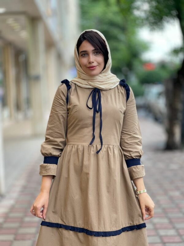 پیراهن چیناز کرم سورمه ای