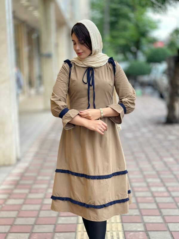 پیراهن چیناز کرم سورمه ای