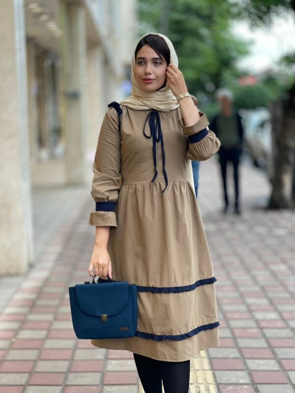 پیراهن چیناز کرم سورمه ای