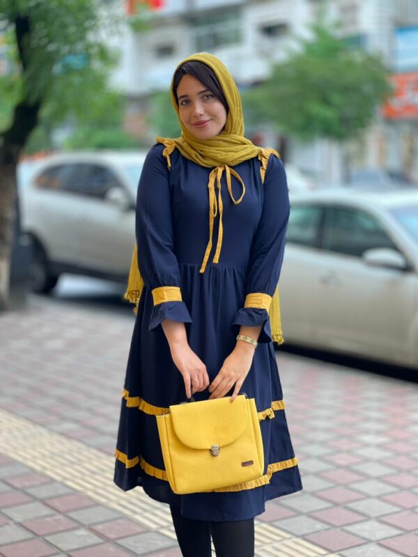 پیراهن چیناز سورمه ای خردلی