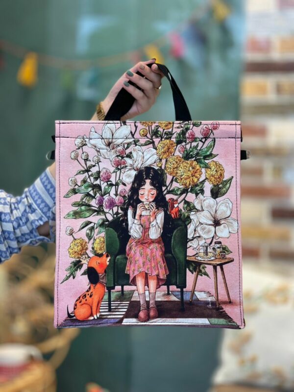 ساک دستی سرو دختر و سگ نارنجی