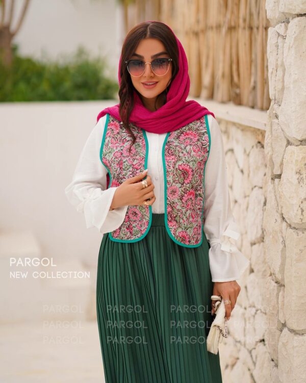 ست سه تیکه ترمه سبز گل سرخابی