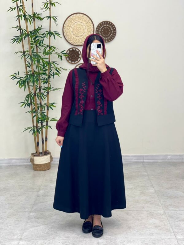 ست سه تیکه نلا زرشکی مشکی