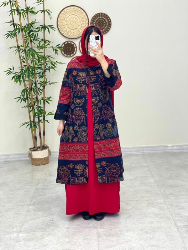 مانتو جیب در پیله سوزندوزی زمینه سورمه ای