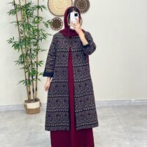 مانتو جیب در پیله سنتی سورمه ای زرشکی