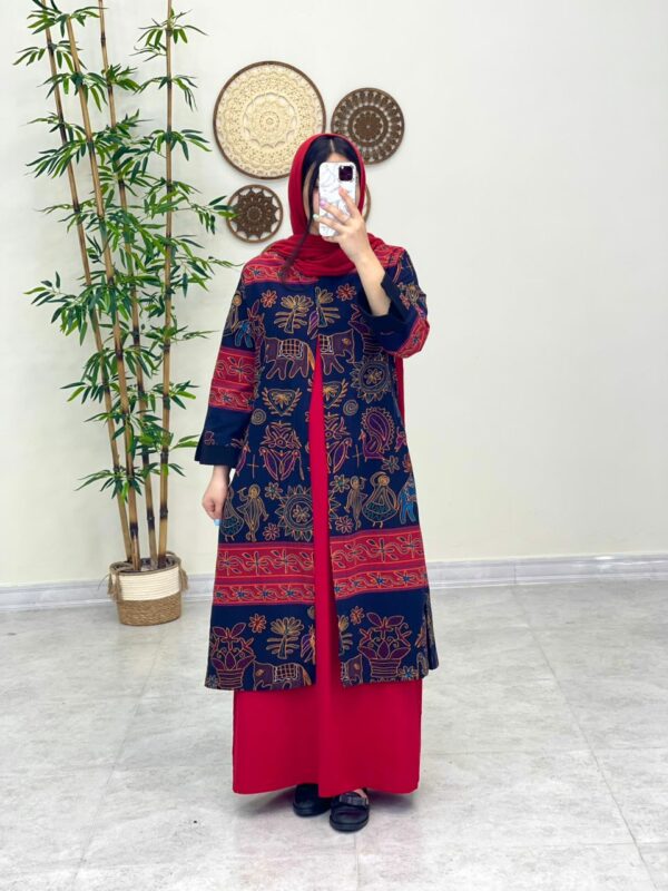 مانتو جیب در پیله سوزندوزی زمینه سورمه ای