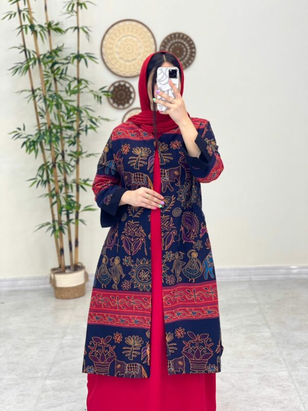 مانتو جیب در پیله سوزندوزی زمینه سورمه ای