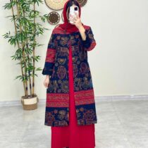 مانتو جیب در پیله سوزندوزی زمینه سورمه ای