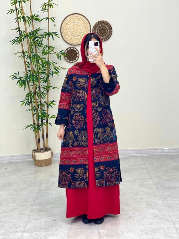 مانتو جیب در پیله سوزندوزی زمینه سورمه ای