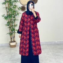 مانتو جیب در پیله قرمز گل درشت