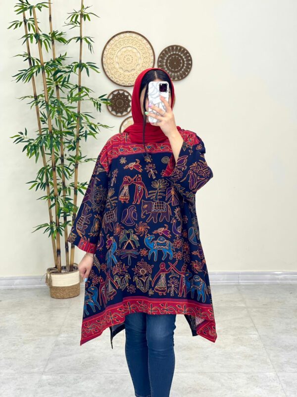 مانتو جلو بسته هنری سوزندوزی زمینه سورمه ای