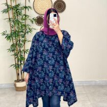 مانتو جلو بسته هنری سورمه ای صورتی