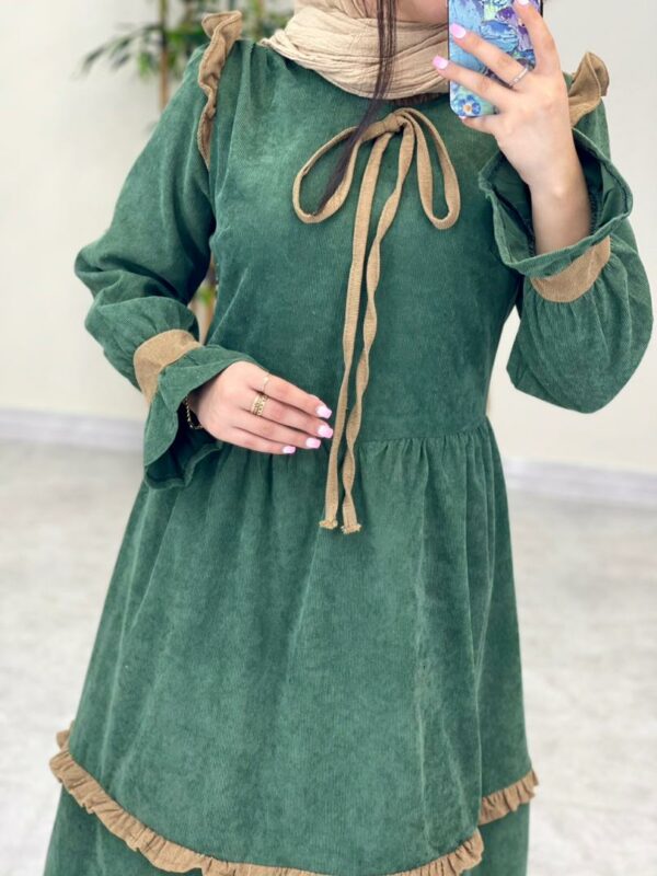 پیراهن کبریتی چیناز سبز نسکافه ای پاییزه