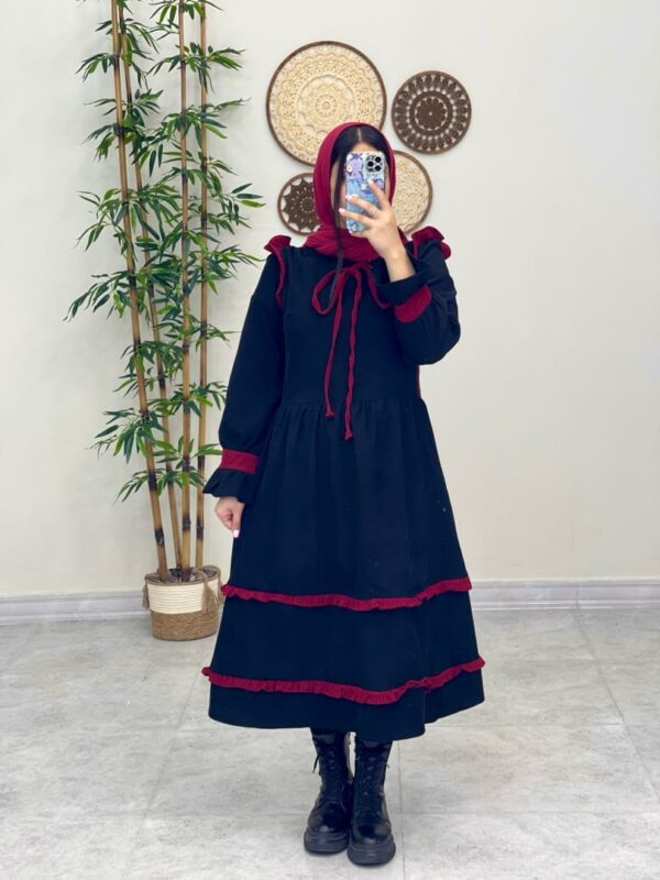 پیراهن کبریتی چیناز مشکی قرمز پاییزه
