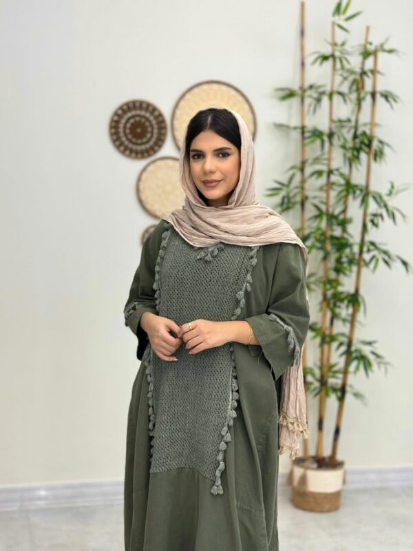 پیراهن قلاب بافی زیتونی