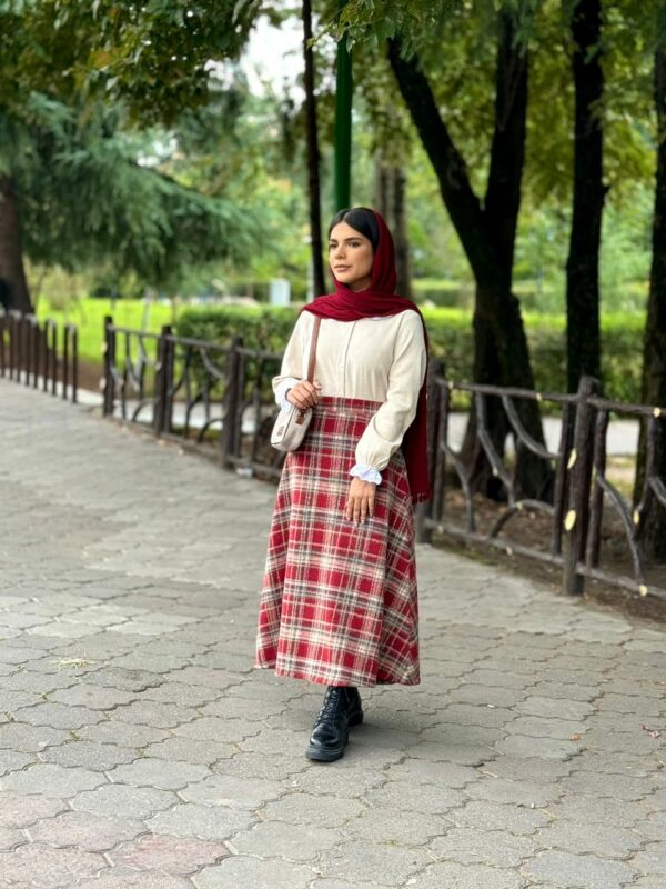 دامن نازگل چهارخونه زرشکی