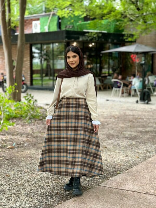 دامن نازگل چهارخونه کرم قهوه ای