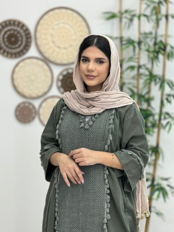 پیراهن قلاب بافی زیتونی