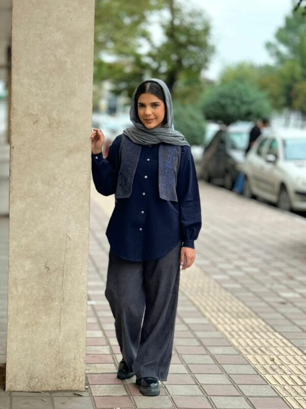 ست سه تیکه سایه پاییزه طوسی سورمه ای