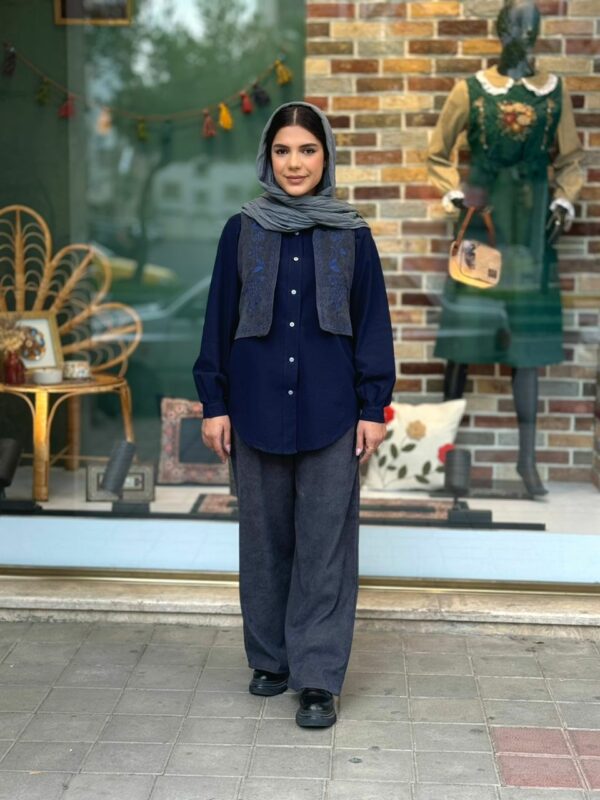 ست سه تیکه سایه پاییزه طوسی سورمه ای
