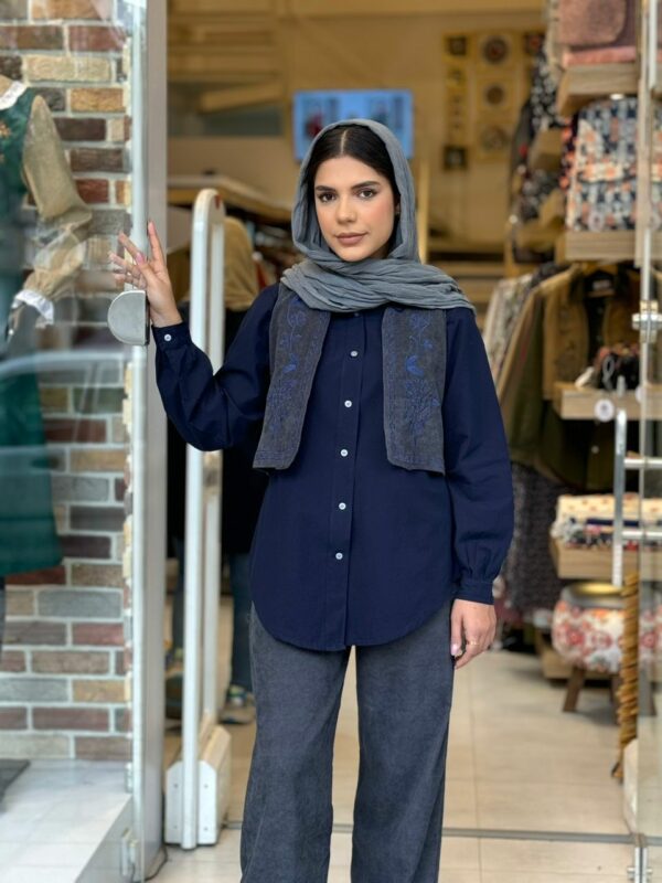 ست سه تیکه سایه پاییزه طوسی سورمه ای