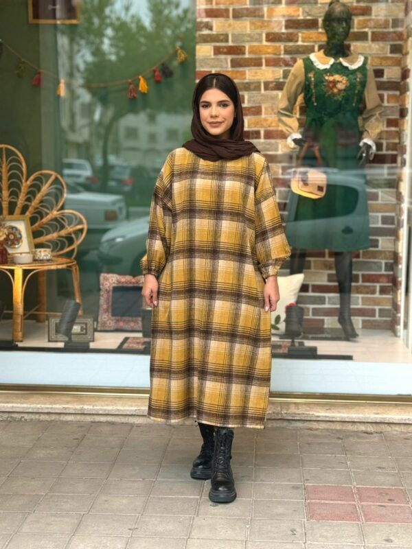 کفتان چهارخونه مانا خردلی قهوه ای