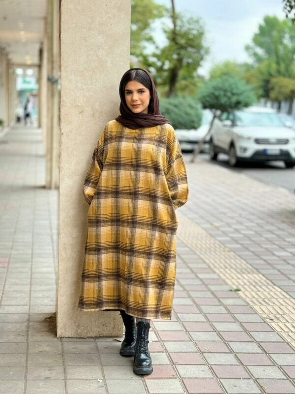کفتان چهارخونه مانا خردلی قهوه ای