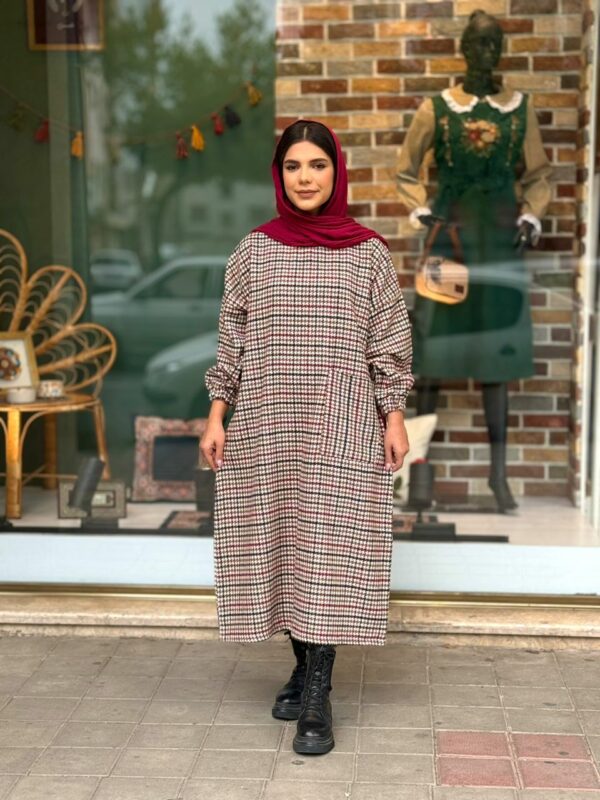 کفتان چهارخونه مانا قهوه ای آلبالویی