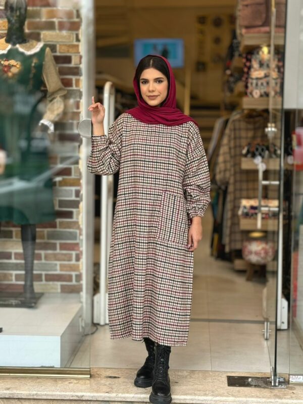 کفتان چهارخونه مانا قهوه ای آلبالویی