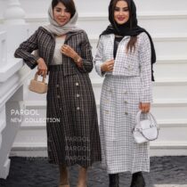 ست کت و دامن ماکیا سفید مشکی