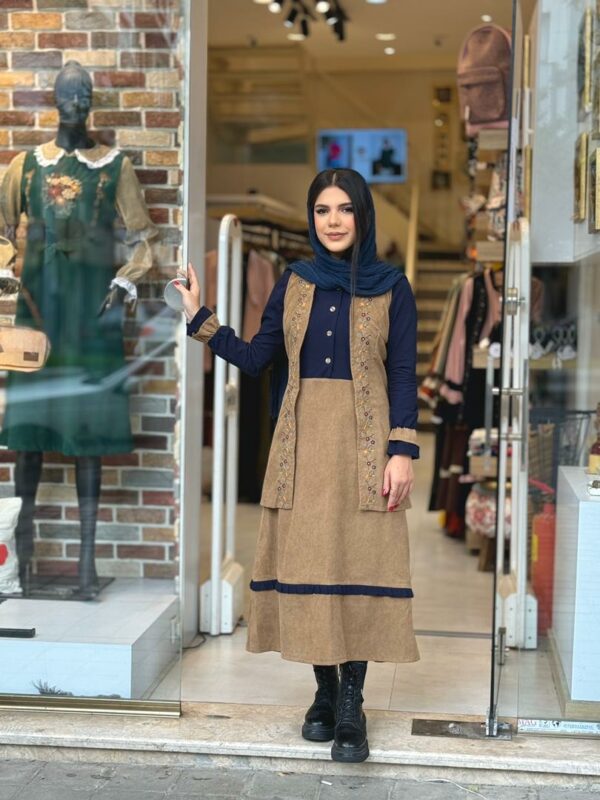 ست گلشید پاییزه سورمه ای نسکافه ای