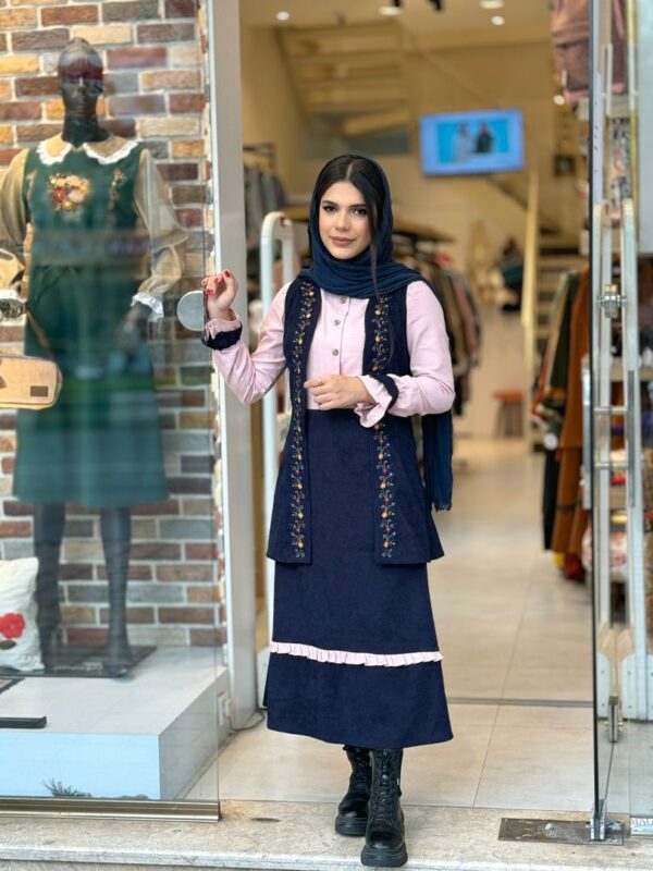 ست گلشید پاییزه سورمه ای صورتی