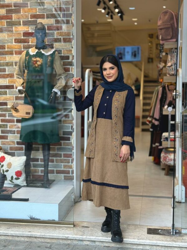 ست گلشید پاییزه سورمه ای نسکافه ای