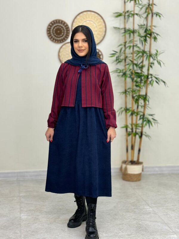 ست دو تیکه گندم سورمه ای کت زرشکی