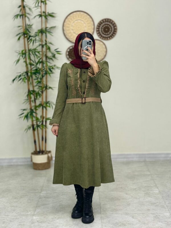 پیراهن پاییزی پرواز زیتونی نسکافه ای