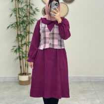 ست دو تیکه ماهنی پاییزه بنفش کت صورتی