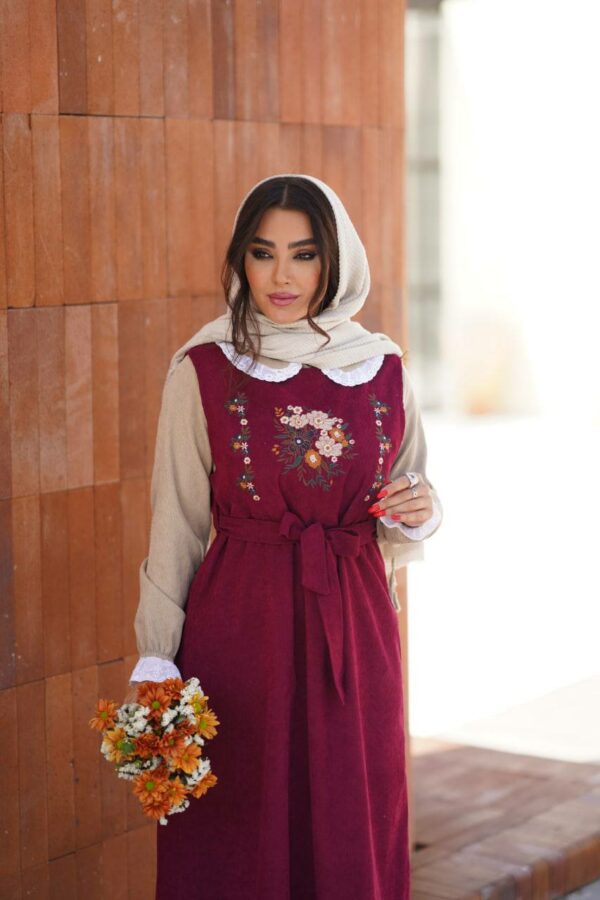 شومیز و سارافون آگرین کرم زرشکی